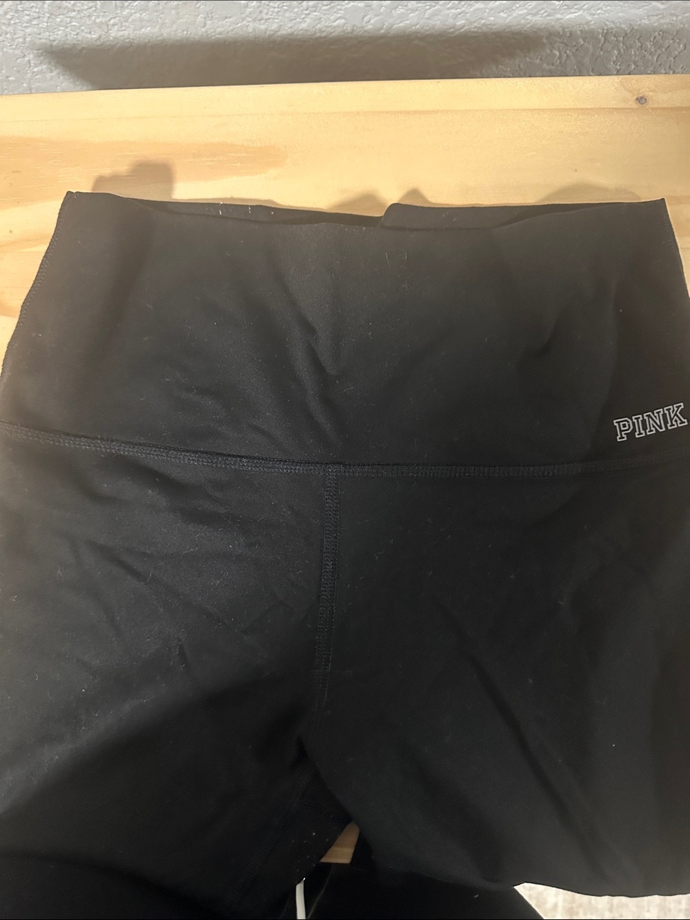 PINK Black Athletic Leggings with Contrasting Logo
